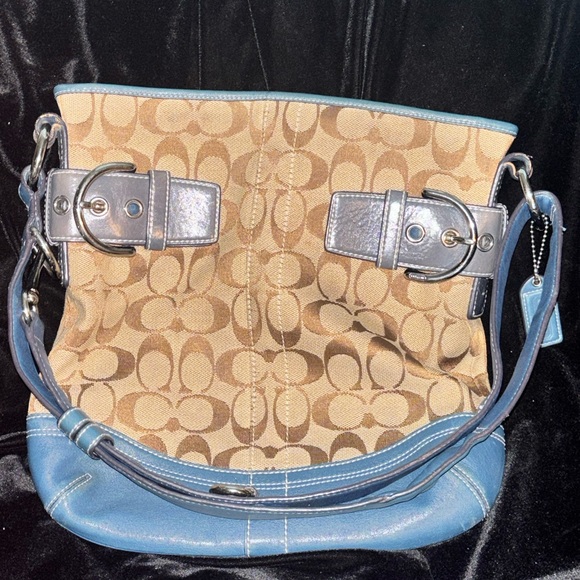 Coach Brown and Blue Shoulder Bag with Signature Design - Picture 3 of 3